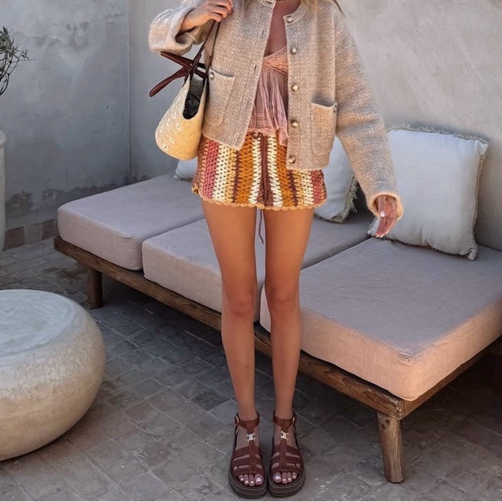 Zara Crochet High Waist Shorts in Brown, Pink, Cream, Mustard